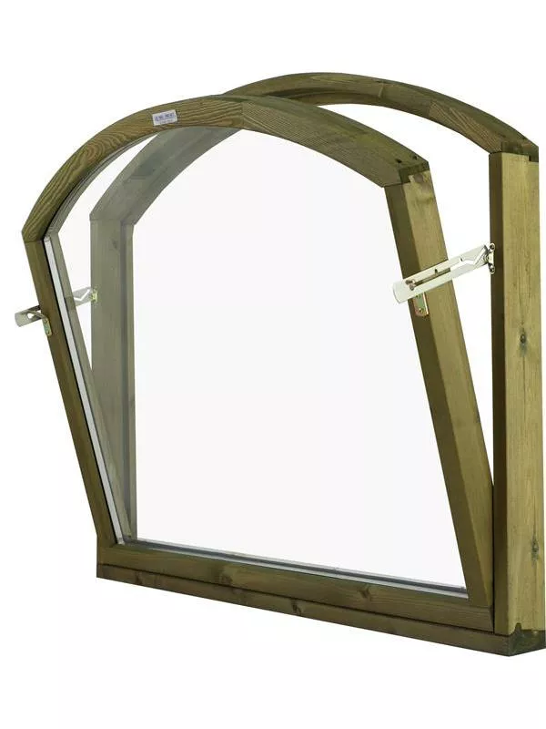 Inåtgående stallfönster med valvbåge