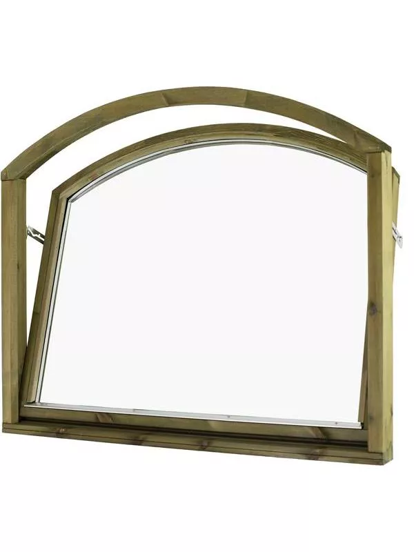 Inåtgående stallfönster med valvbåge