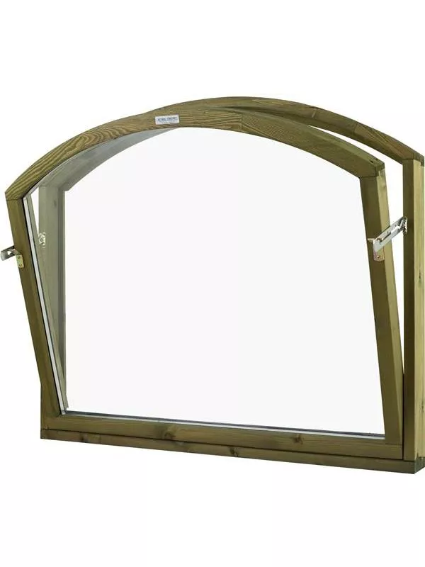 Inåtgående stallfönster med valvbåge