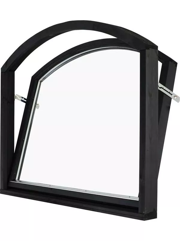 Inåtgående stallfönster med valvbåge