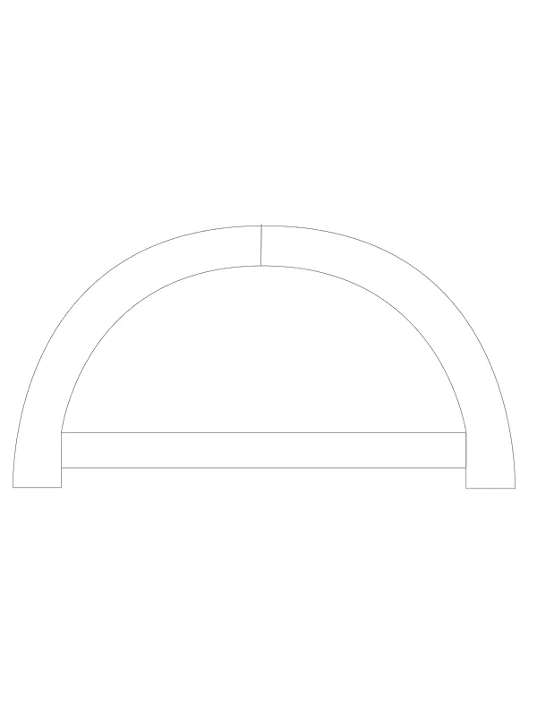 Halvrunt vitt fönsterfoder med dekorativa detaljer.