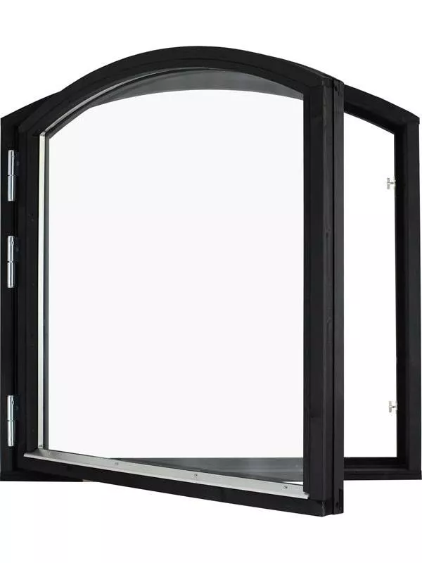 Sidohängt stallfönster med valvbåge