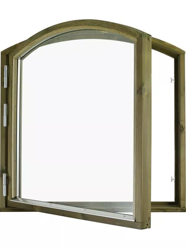 Sidohängt stallfönster med valvbåge