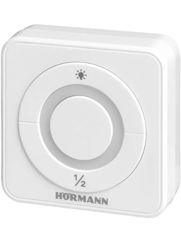 En vit, modern tryckknapp med en LED-indikator och WiFi-symbol.